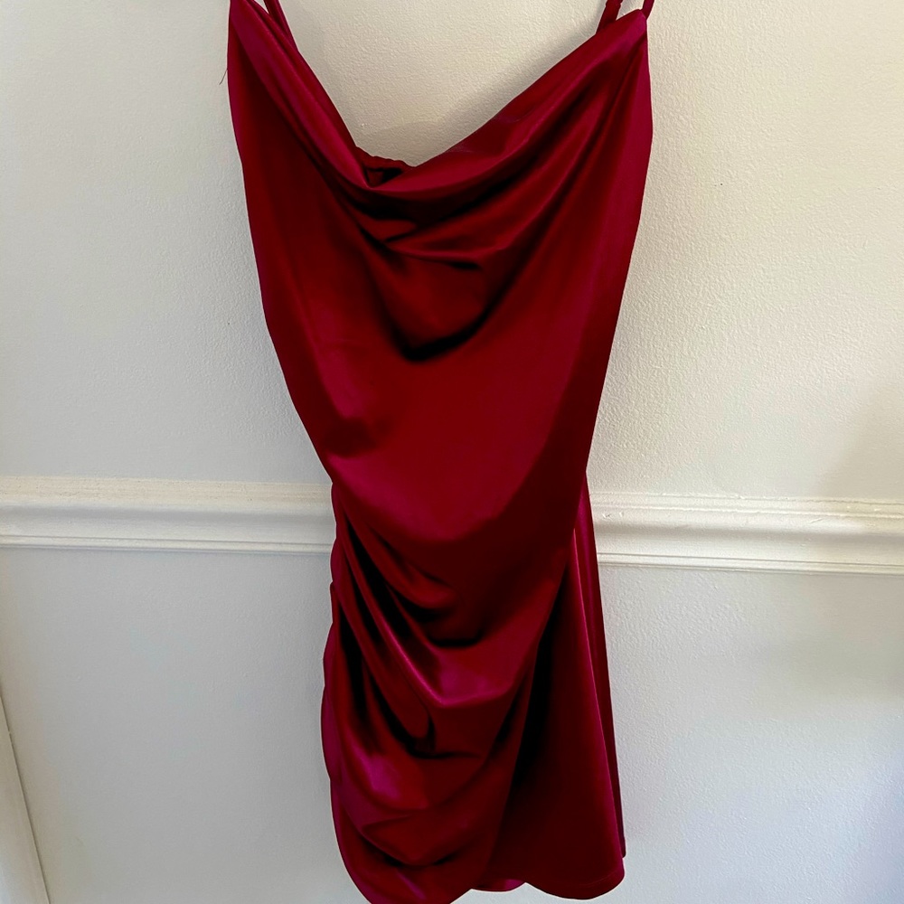 Red Windsor Spaghetti Strap Mini Ruched Dress